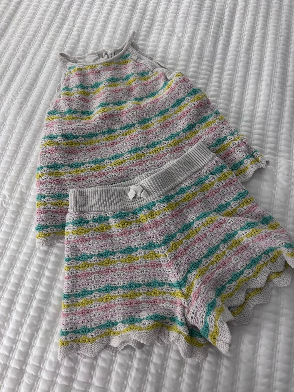 Janie and Jack White Crochet Tank with Pastel Stripes. Size 7